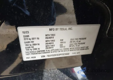 2023 Tesla Model Y Rwd from USA, damaged, VIN 7SAYGDED3PF923668